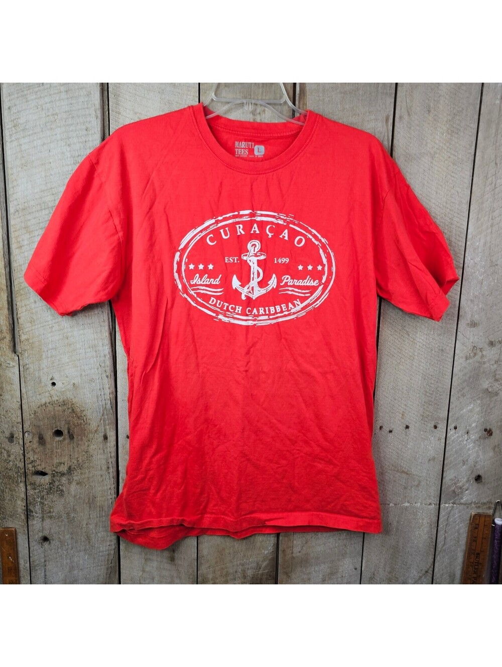 Maruti Tees Men's Large Red Curacao Island Dutch Caribbean Anchor Graphic
